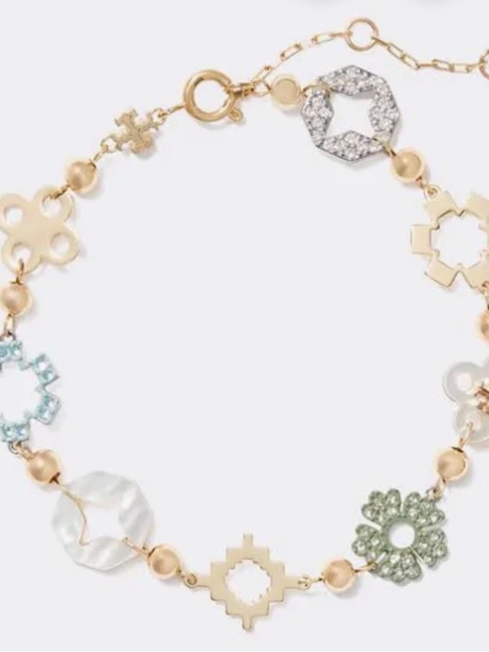 Tory Burch Gold-Tone Bracelet with Pastel Green, Pale Blue & White Accents